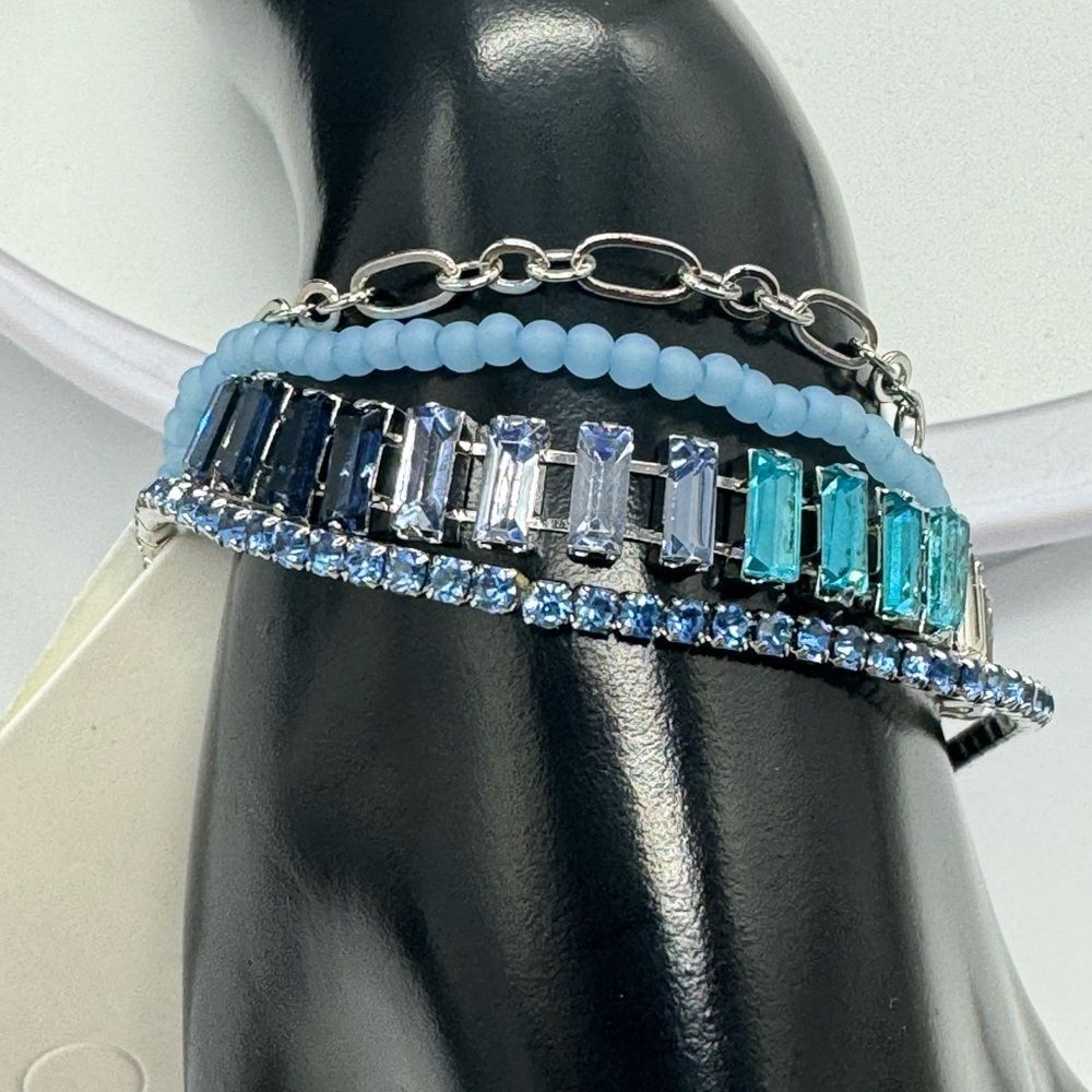 Express Set of 4 Stretch and Slide Bracelet in Blue and Silver Tone